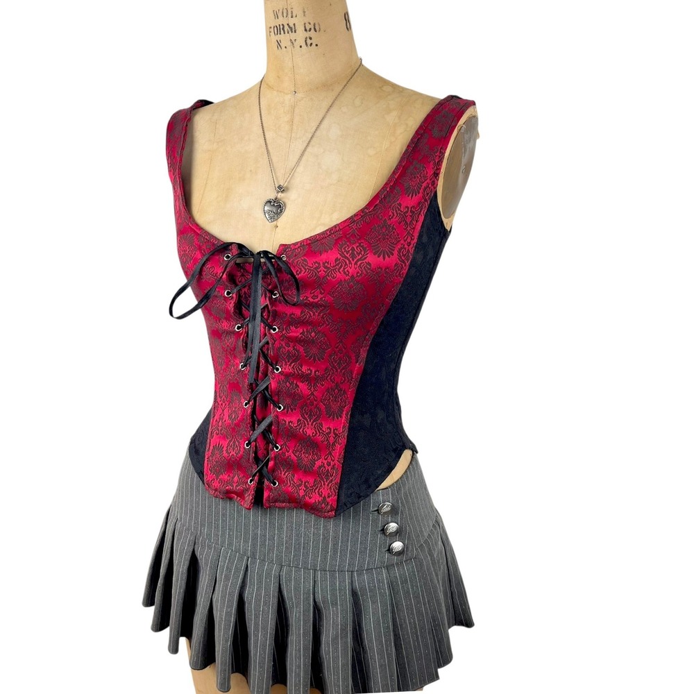 Vintage Gothic Charlotte Russe Corset Top Lace Up Damask Size Small Victorian - Picture 2 of 8
